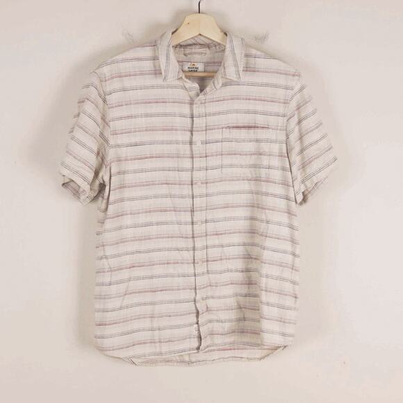 Marine Layer Bold Stripe Selvage Textured Cotton Short Sleeve Button Shirt Sz L - Picture 1 of 7